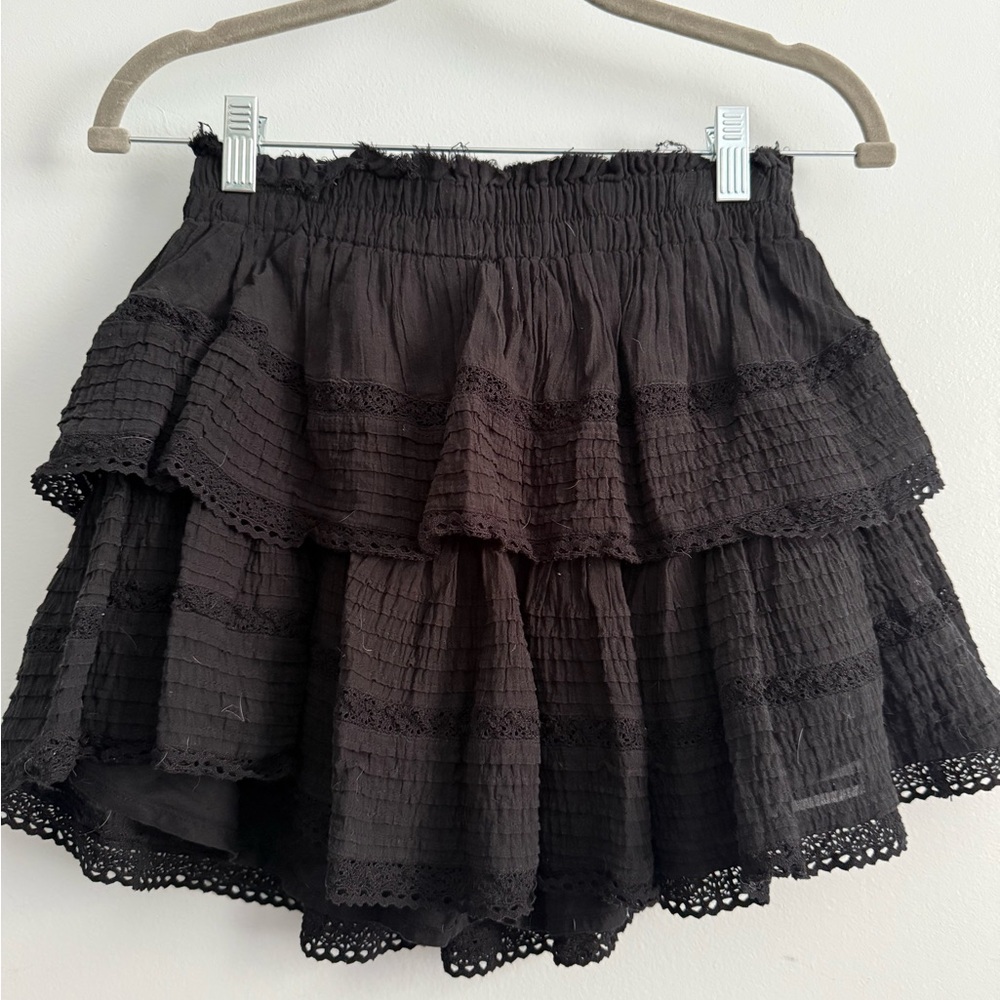 Aerie Black Ruffle Mini Skirt with Raw Hem